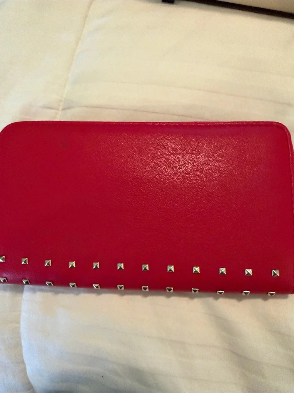Badgley Mischka Vibrant Red Studded Zip Wallet with Gold Hardware